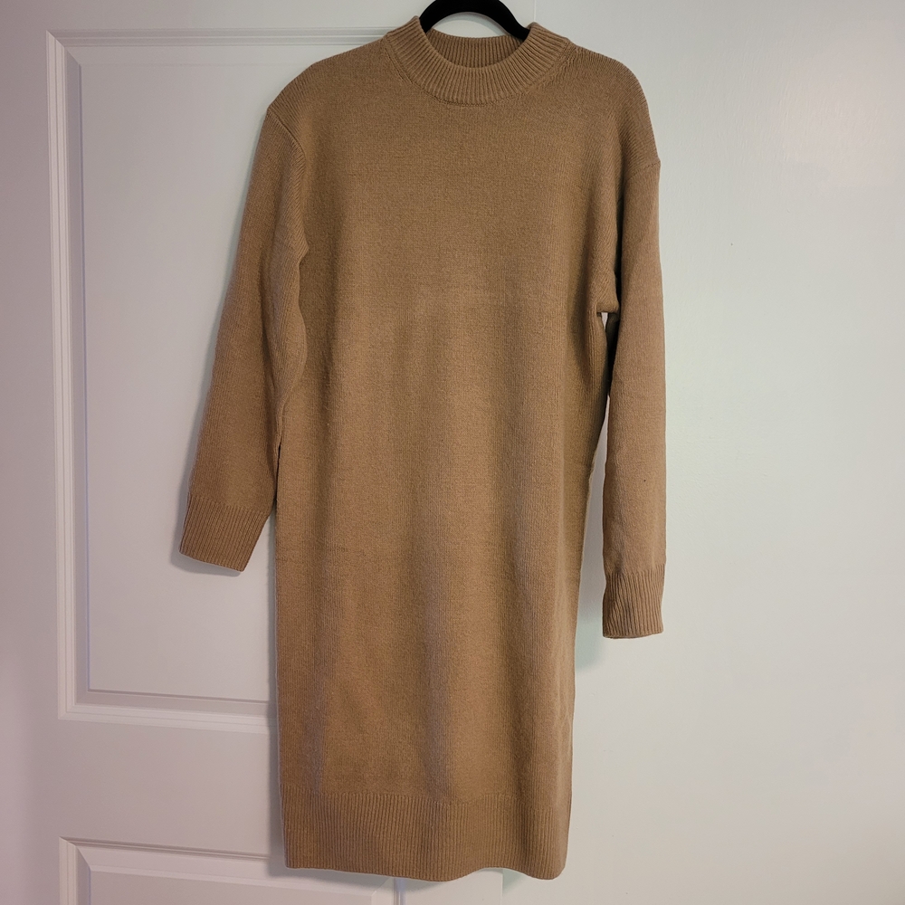 H&M Womens Beige Knit Oversized Sweater Dress Size S Cozy Midi Lenght